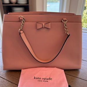 Kate Spade large pink leather chain satchel with bow detail